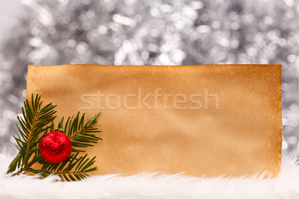 Faible Noël branche vieux papier rouge ornement [[stock_photo]] © kalozzolak