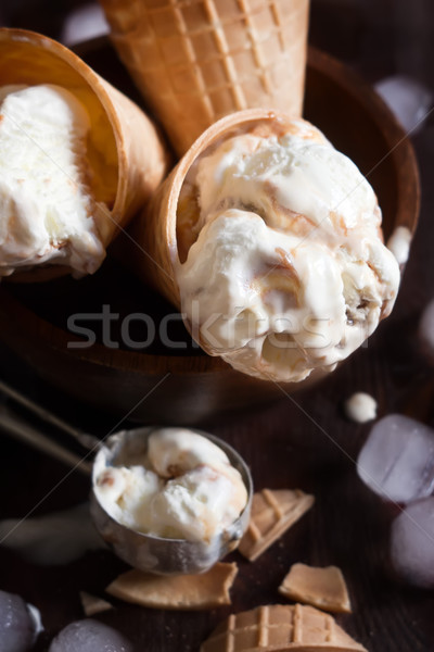 Gesalzen Karamell Eis hausgemachte Waffel Hintergrund Stock foto © Karaidel