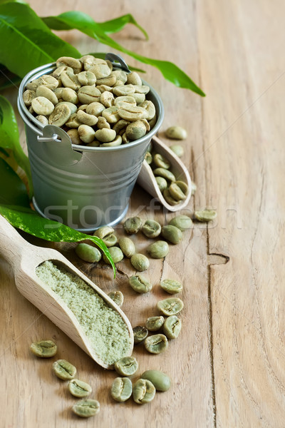 Groene koffie bonen grond selectieve aandacht exemplaar ruimte Stockfoto © Karaidel