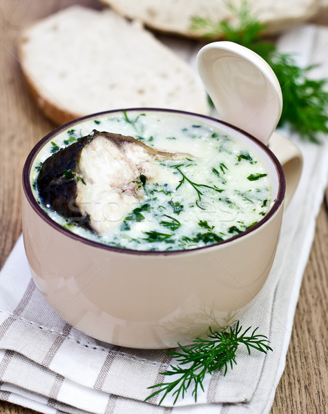 Fish soup in mug Stock photo © Karaidel