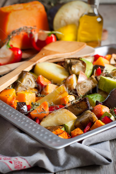 Pörkölt zöldségek vegyes tálca szelektív fókusz vacsora Stock fotó © Karaidel