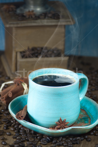 Stock photo: Coffee and old coffee mill