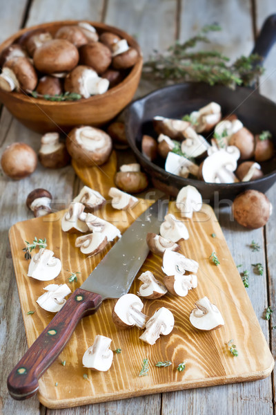 Stock foto: Pilze · Schreibtisch · frischen · Messer