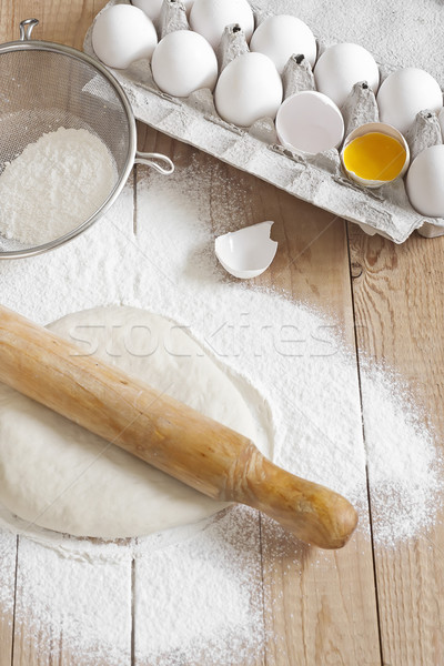 Yeast dough with rolling-pin Stock photo © Karaidel