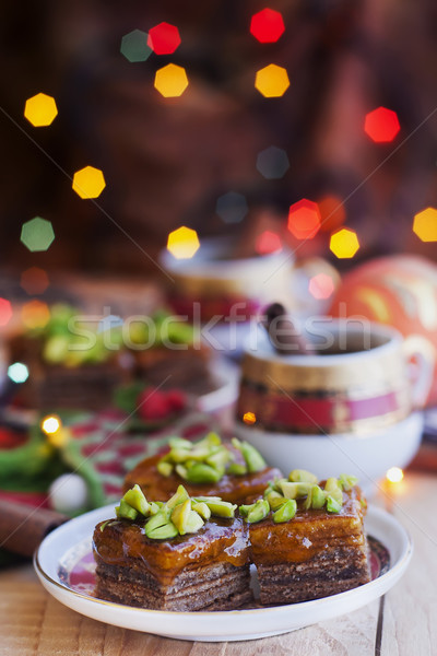 Christmas cake beker koffie drinken Rood Stockfoto © Karaidel