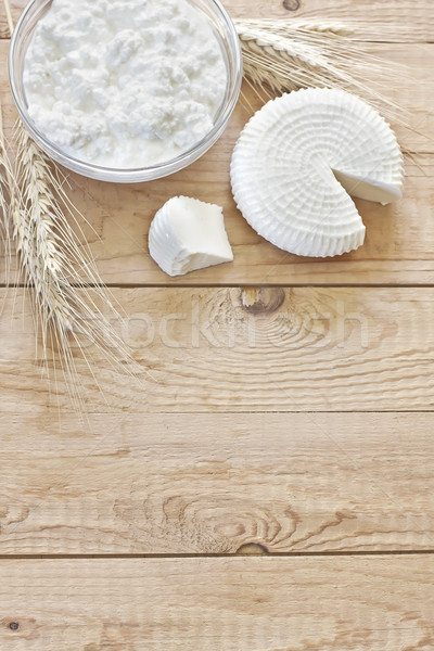 Cottage cheese, tzfat cheese and grains background Stock photo © Karaidel