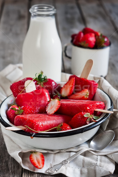 Stock foto: Erdbeere · hausgemachte · Eis · frischen · voll · Beeren