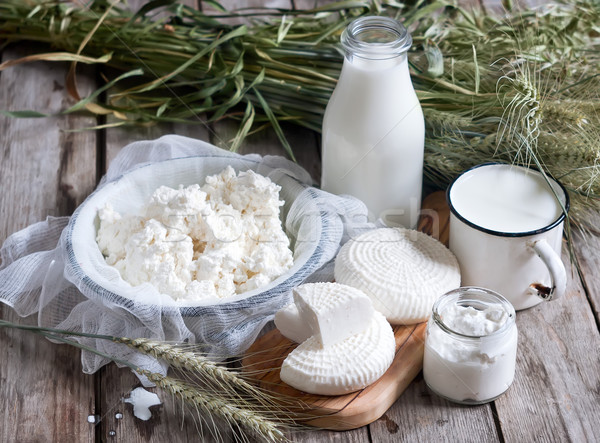 Tejtermékek magvak sajt tej túró búza Stock fotó © Karaidel