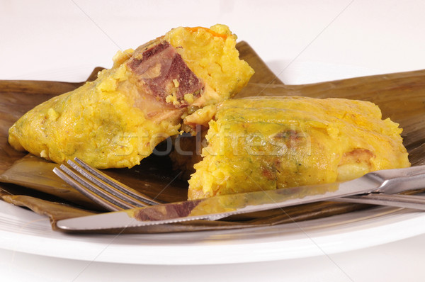 Típico comida queijo prato carne banana Foto stock © karammiri