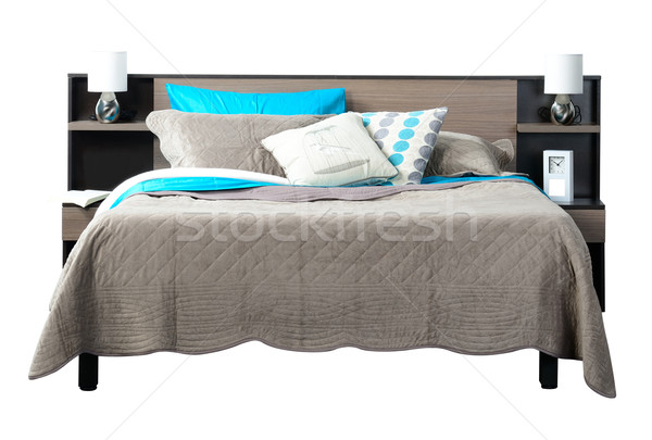 Stockfoto: Bed · gedekt · zachte · kussen · achtergrond