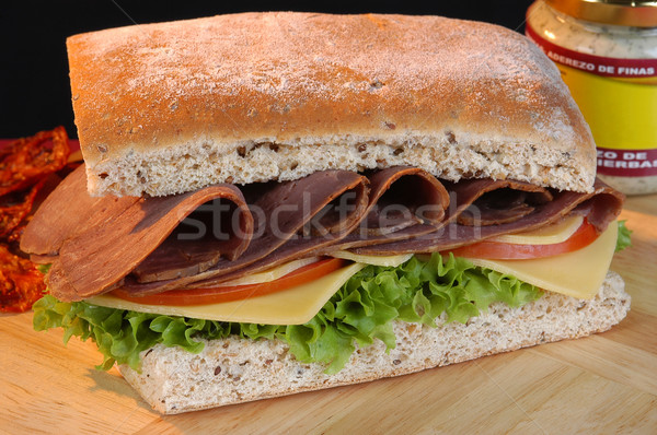 Club sandwich alimentare pollo formaggio rosso colazione Foto d'archivio © karammiri