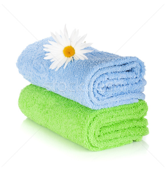 Niebieski zielone ręczniki rumianek kwiat odizolowany Zdjęcia stock © karandaev