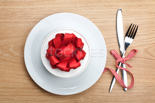 Valentine's day gift box on plate and silverware Stock photo © karandaev