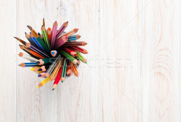 Table coloré crayons haut vue [[stock_photo]] © karandaev