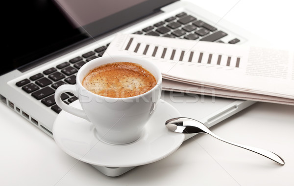 Cappuccino Tasse Laptop wenig Business Stock foto © karandaev