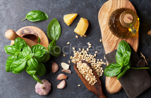 Pesto molho ingredientes cozinhar manjericão azeite Foto stock © karandaev