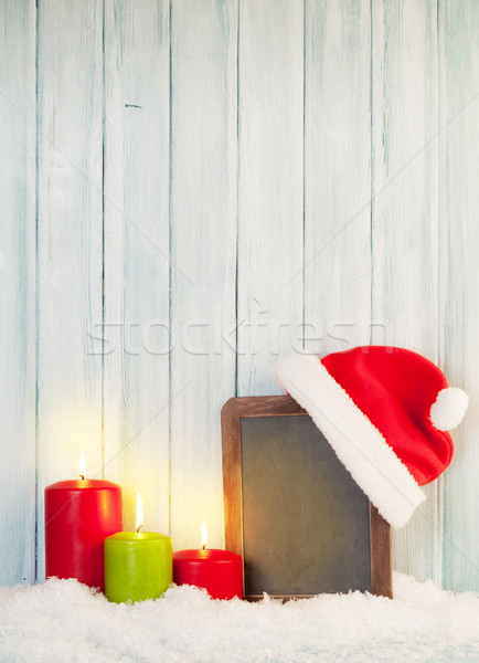 Foto stock: Natal · velas · quadro-negro · seis · neve