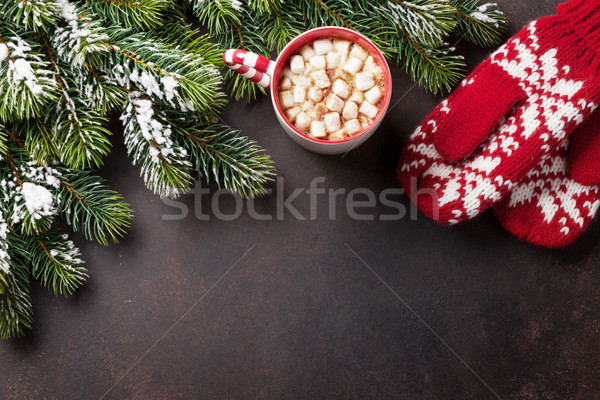 Christmas background with fir tree and hot chocolate Stock photo © karandaev