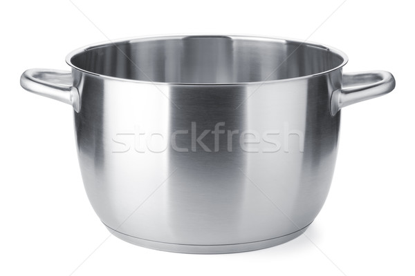 Stockfoto: Roestvrij · staal · pot · dekken · geïsoleerd · witte · voedsel