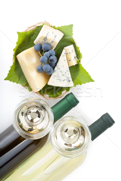 White wine, cheese and grape Stock photo © karandaev