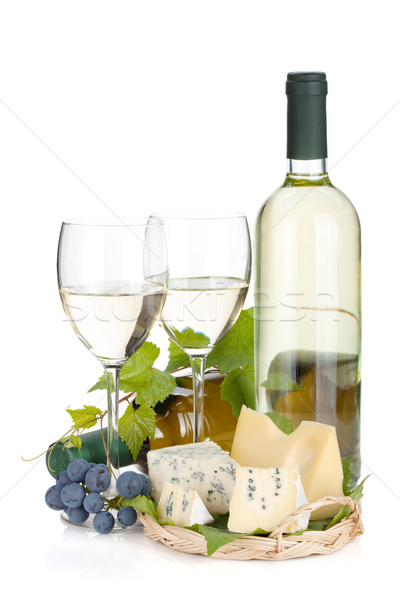 White wine, cheese and grape Stock photo © karandaev