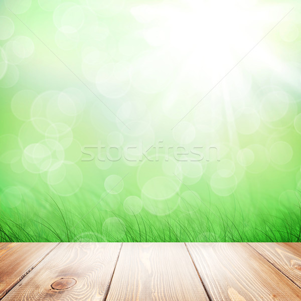 Stock foto: Sommer · Natur · Holztisch · verschwommen · bokeh · Textur