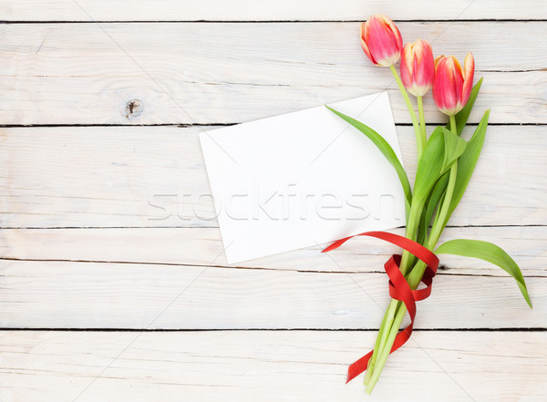 Colorful tulips and greeting card Stock photo © karandaev