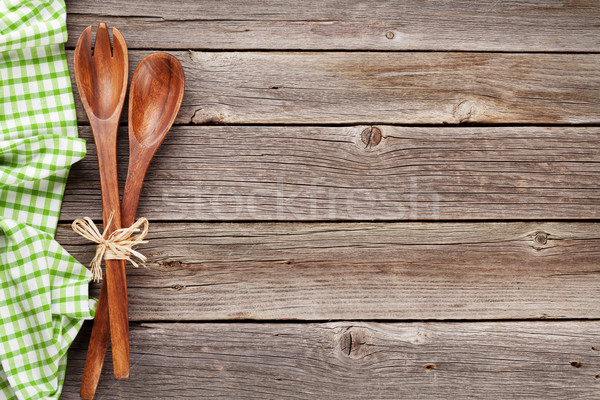 Cuisson ustensiles table en bois haut vue espace de copie Photo stock © karandaev