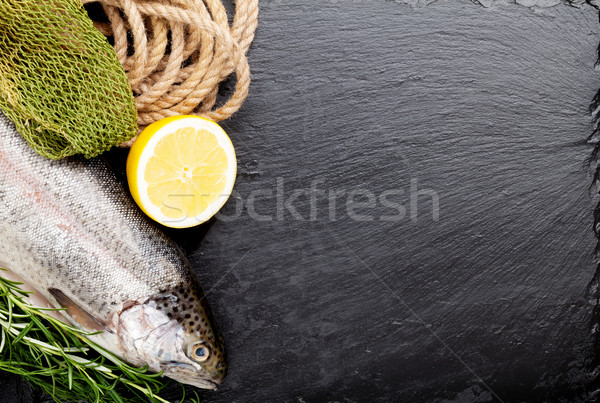 Friss nyers szivárvány pisztráng hal fűszer Stock fotó © karandaev