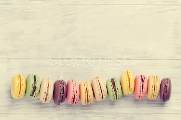 Stock photo: Colorful macaroons on wooden table