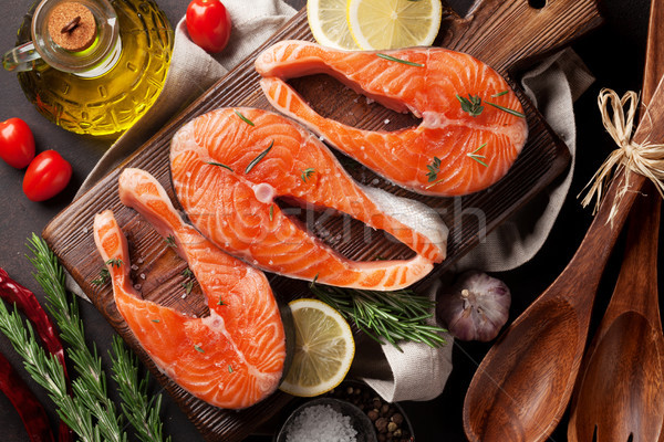 Nyers lazac hal filé fűszer főzés Stock fotó © karandaev