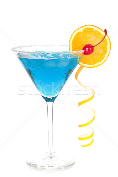 Cocktail collection - Blue martini with orange and maraschino Stock photo © karandaev