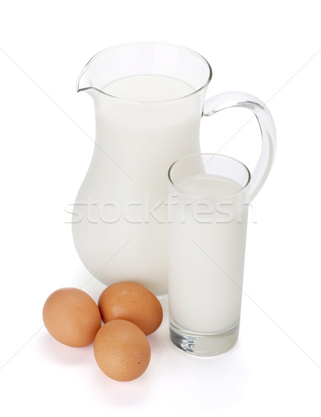 Milk bottle, glass and eggs Stock photo © karandaev