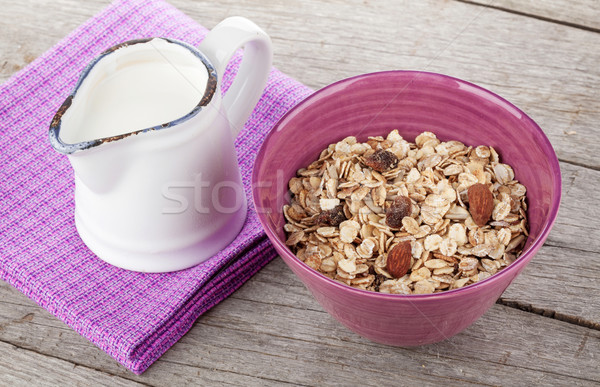 Frühstück Müsli Milch Holztisch Tabelle trinken Stock foto © karandaev