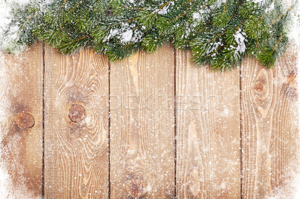 Old wood texture with snow and firtree Stock photo © karandaev