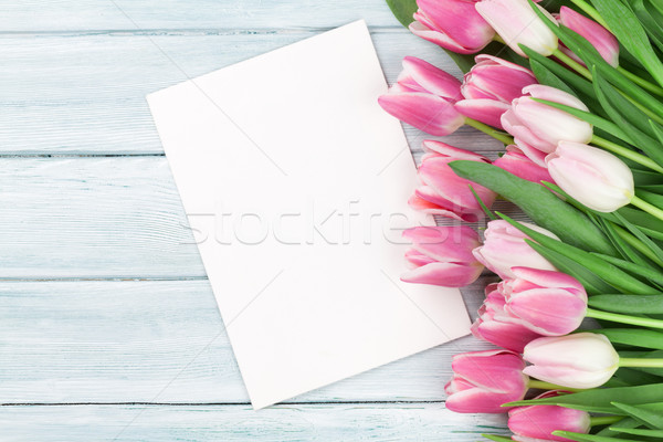 Easter greeting card with pink tulips Stock photo © karandaev