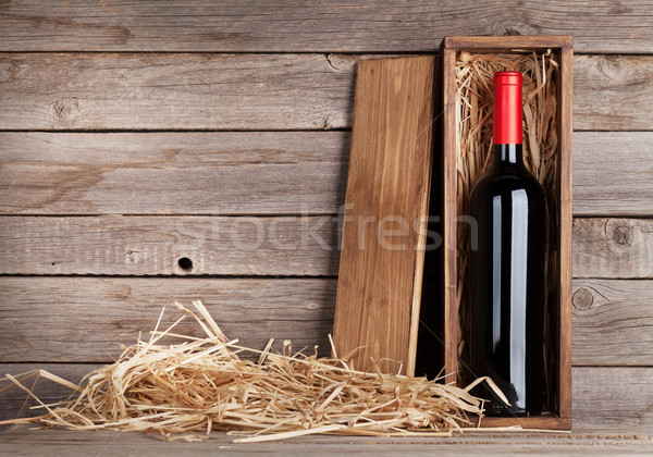 Rotwein Flasche Feld Holz Wand Kopie Raum Stock foto © karandaev