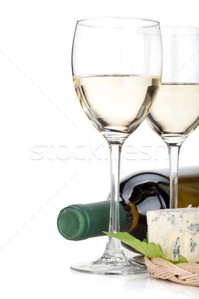 Vin alb brânză ochelari izolat alb Imagine de stoc © karandaev