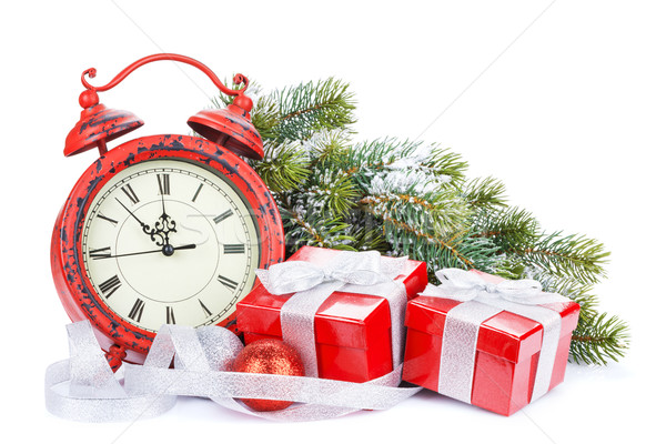 Stok fotoğraf: Noel · hediye · kutuları · saat · kar · yalıtılmış