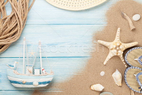 Reizen vakantie houten tafel top exemplaar ruimte Stockfoto © karandaev