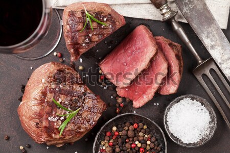 Grilled beef steak and wine Stock photo © karandaev