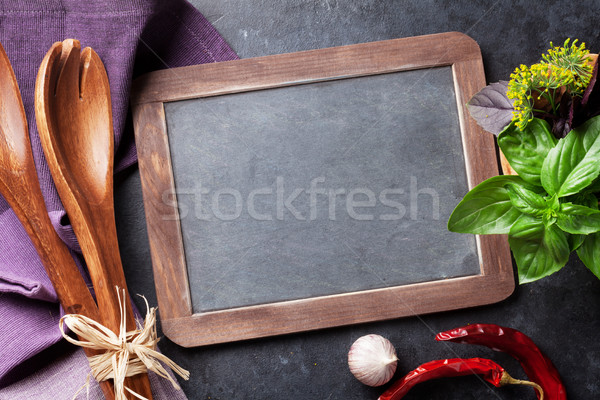 Blackboard for your text and garden herbs Stock photo © karandaev
