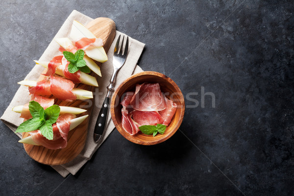 Frischen Melone Prosciutto mint Antipasti top Stock foto © karandaev
