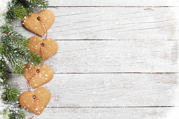 Christmas fir tree and heart gingerbread cookies Stock photo © karandaev