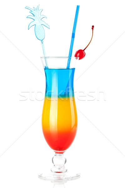 Layered tropical cocktail with pineapple decoration Stock photo © karandaev