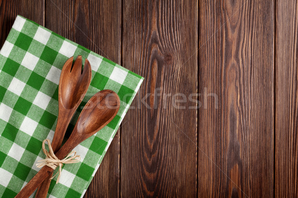 Kitchen cooking utensils over wooden table Stock photo © karandaev