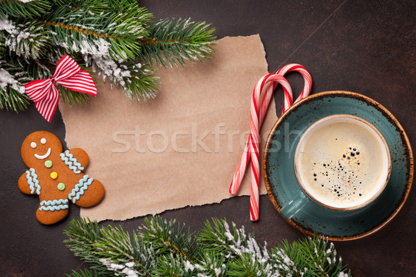 Stockfoto: Stuk · papier · christmas · wensen · koffie · sneeuw