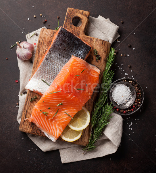 Nyers lazac hal filé fűszer főzés Stock fotó © karandaev