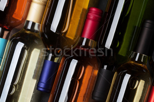 Rose Red vino bianco bottiglie top view sfondo Foto d'archivio © karandaev