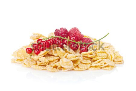 Stock photo: Fresh corn flakes heap with berries